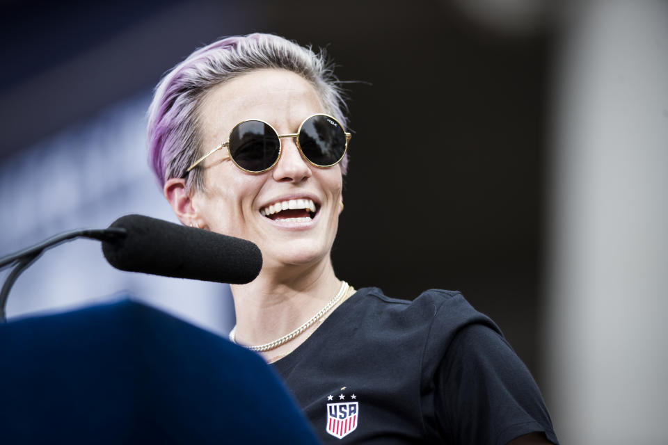 Megan Rapinoe sat with Washington Senators Patty Murray and Maria Cantwell before Reign FC's game against the Chicago Red Stars on Sunday to talk about closing the gender pay gap in the United States.