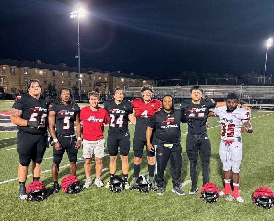 There's been a recent surge in the number of Polk County kids who are currently playing on Southeastern. From left to right are Chance Lundy (Lake Gibson), Jocquet Jiles (Auburndale), Cameron Payne (Auburndale), Joel McGrath (Victory Christian), Zach Pleuss (Lakeland/Ridge), Kenny Strong, Jaiden Ruiz (Winter Haven) and Tayshawn Rodman (Lakeland).