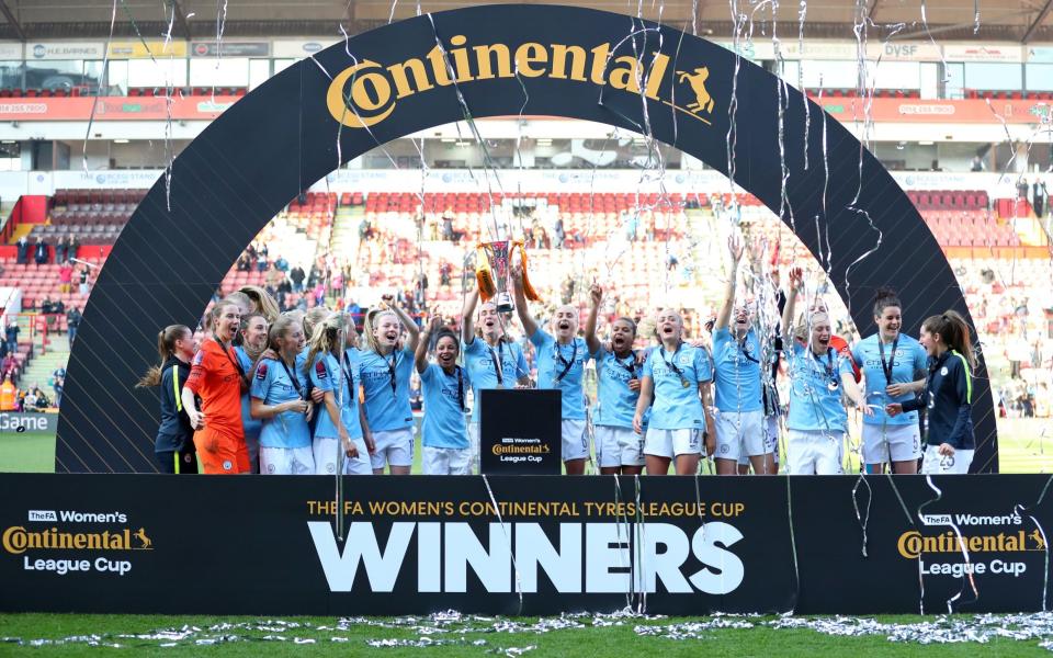 Manchester City celebrate winning the 2019 Women's League Cup in Sheffield - Getty Images Europe