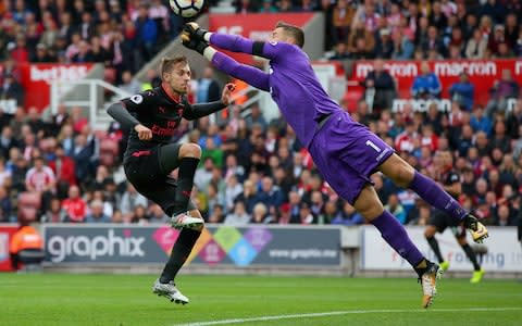 Jack Butland saves from Aaron Ramsey - Credit: Alex Livesey /GETTY IMAGES
