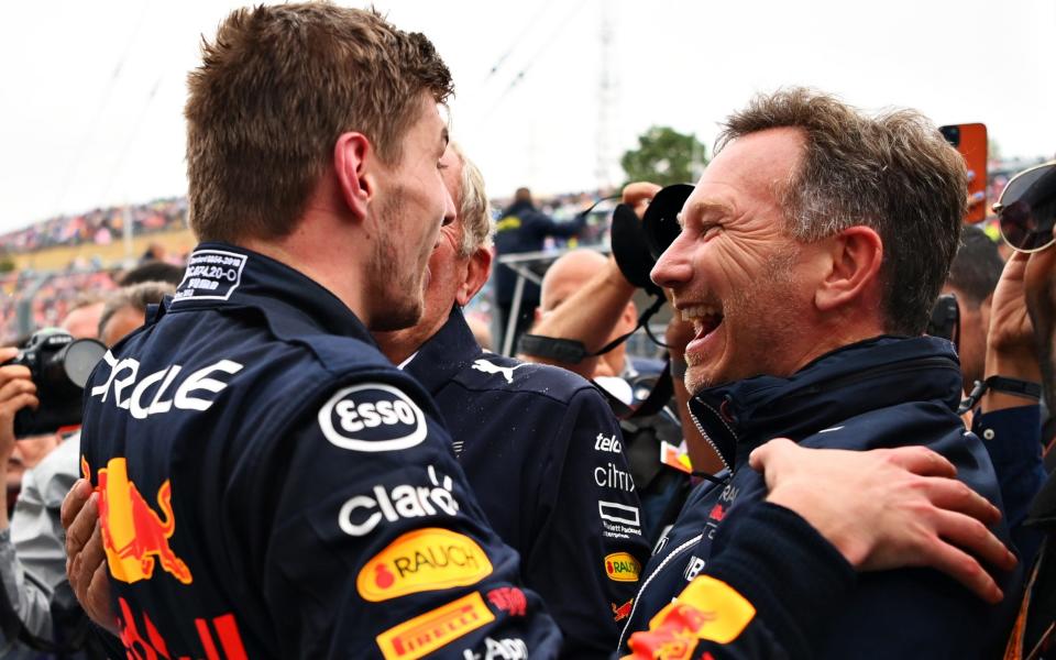 Max Verstappen celebrates with his Red Bull team - GETTY IMAGES