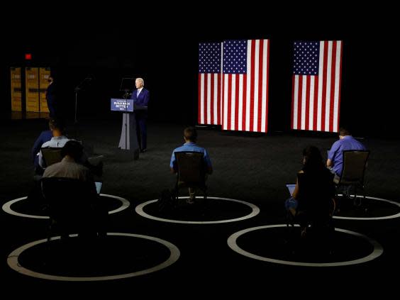 Democratic presidential candidate, former Vice President Joe Biden, speaks during a campaign event on Tuesday in Wilmington, Delaware (AP Photo/Patrick Semansky)