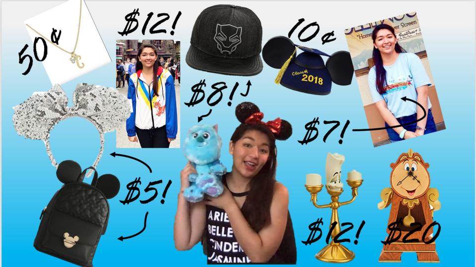 college of merchandise items with prices surrounding a photo of saira