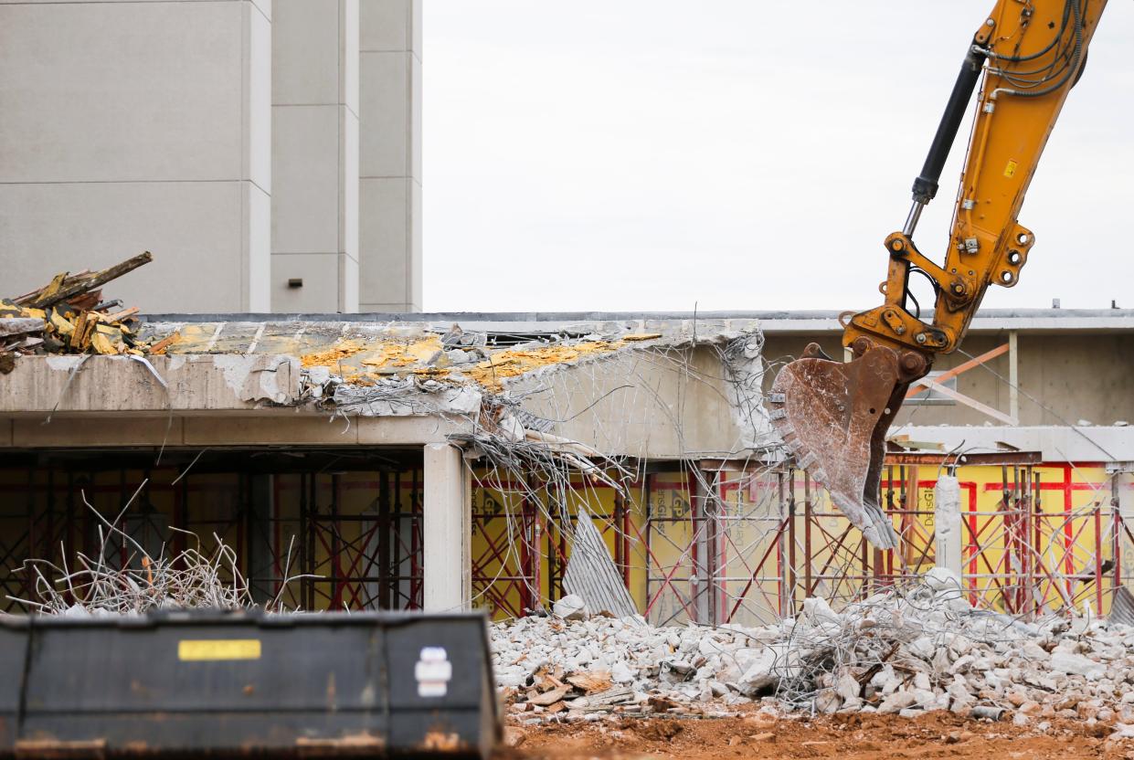 Demolition on Roy Blunt Hall, formerly Temple Hall, at Missouri State University, to make way for an $80 million expansion and renovation on Wednesday, July 5, 2023.