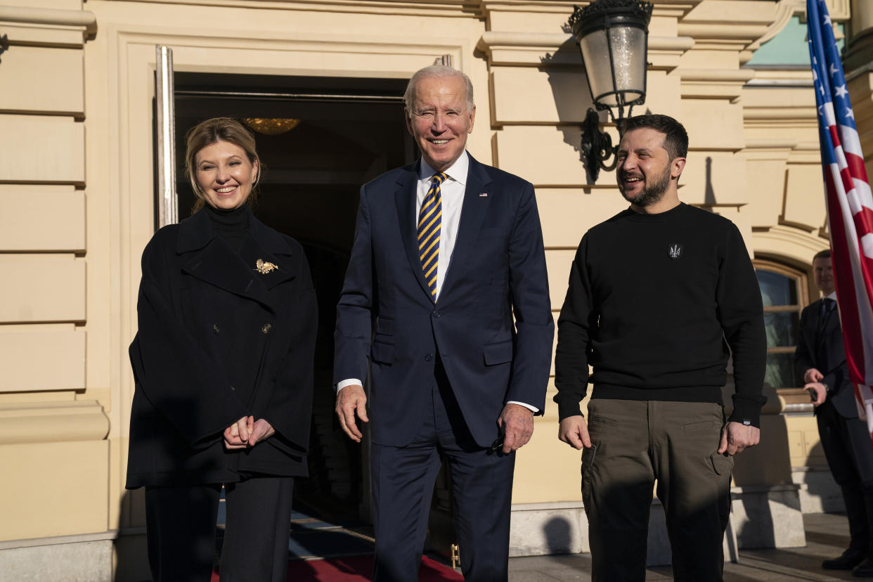 President Biden meets with Ukrainian President Volodymyr Zelensky during an unannounced visit in Kyiv. 