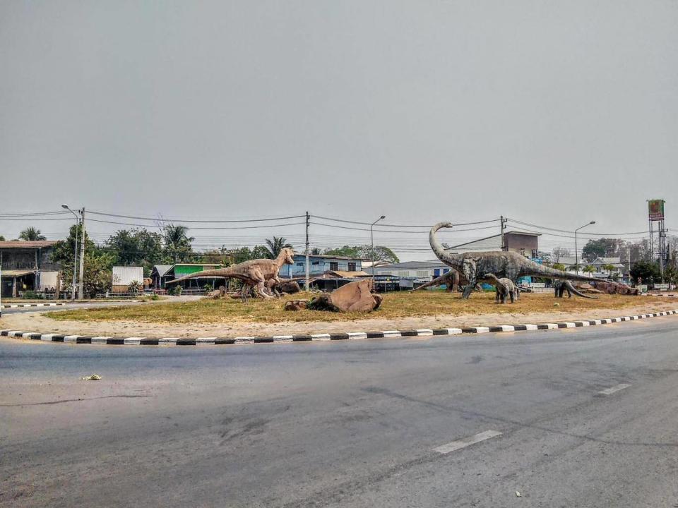 Even the roundabout is covered in dinosaurs (Liz Dodd)