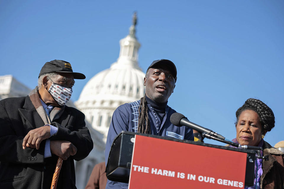 Kamm Howard, National Co-Chair of N'Cobra speaks at the Capitol on Nov. 16, 2021. (Anna Moneymaker / Getty Images)