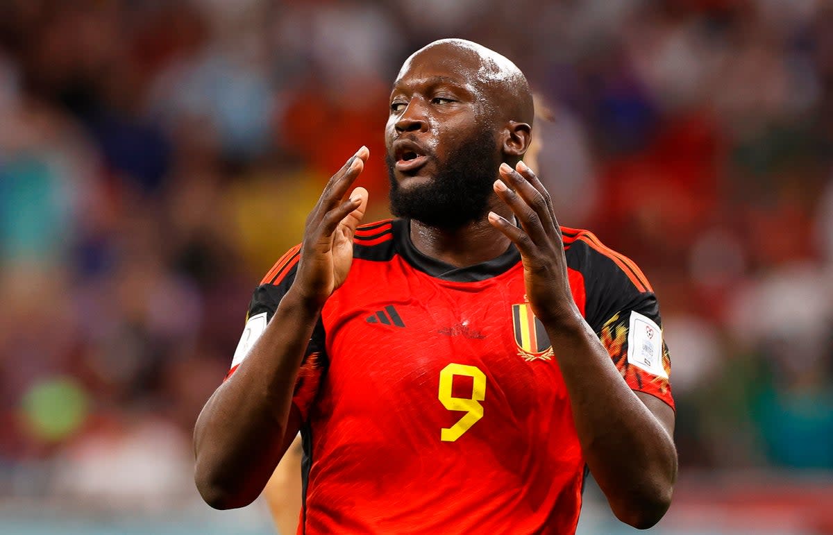 Romelu Lukaku reacts after missing a chance in the second half (EPA)