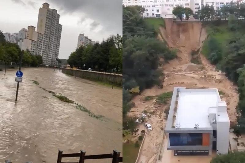 軒嵐諾登陸南韓，各地淹水、停電災情不斷。（翻攝自twitter）