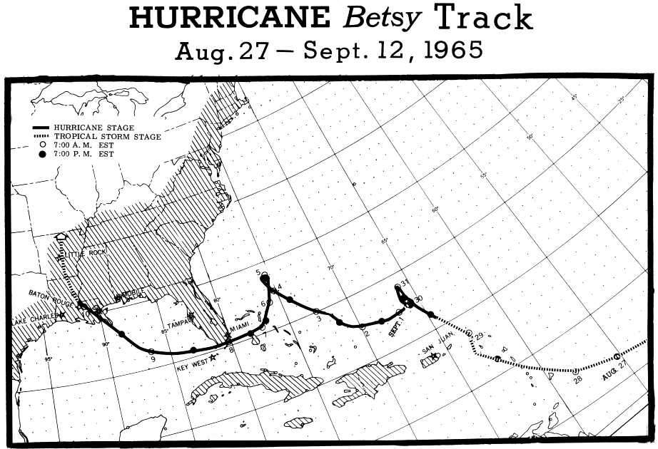 Hurricane Betsy was a Category 3 hurricane that grazed across the Florida Keys near Key Largo on Sept. 8, 1965.