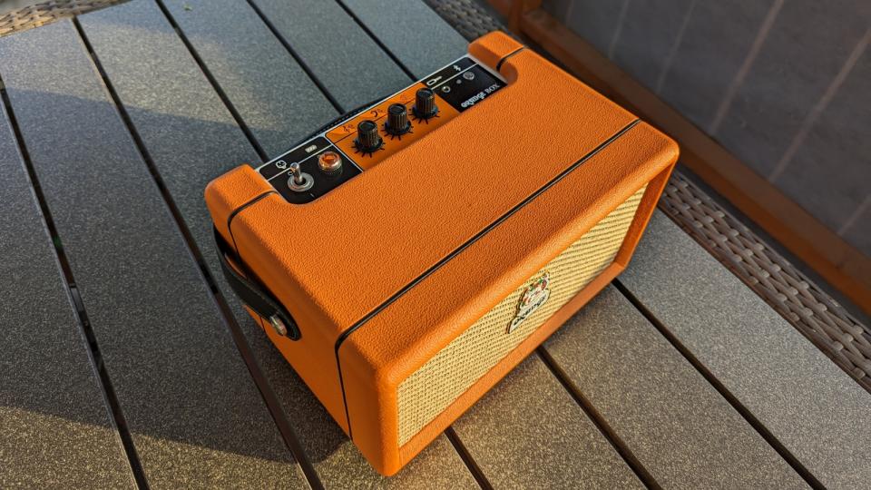 Top shot of the Orange Box Bluetooth speaker