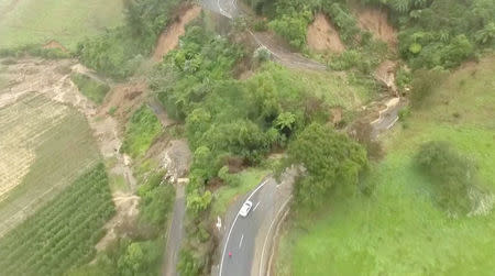 The Takaka Hill is pictured after the storm Gita hit New Zealand, in this still image taken from a drone footage from February 20, 2018 obtained from social media. James Thomas via REUTERS