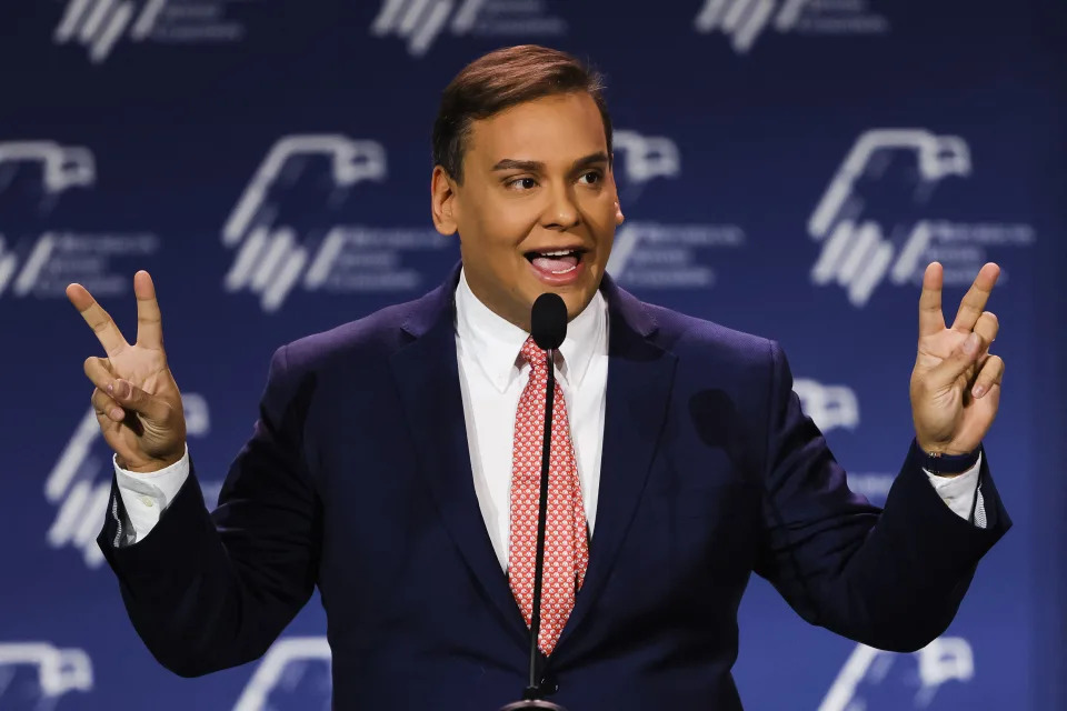 Rep.-elect George Santos, R-N.Y., speaks at the Republican Jewish Coalition's annual leadership meeting in Las Vegas on Nov. 19, 2022. (Photo by Wade Vandervort/AFP via Getty Images)