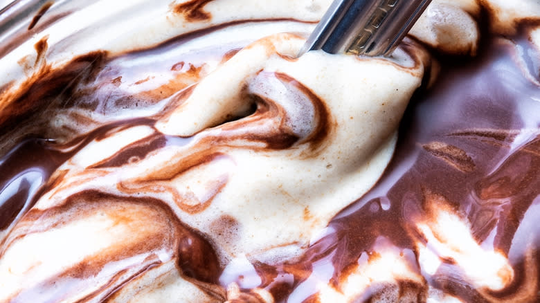 chocolate and vanilla ice cream close up