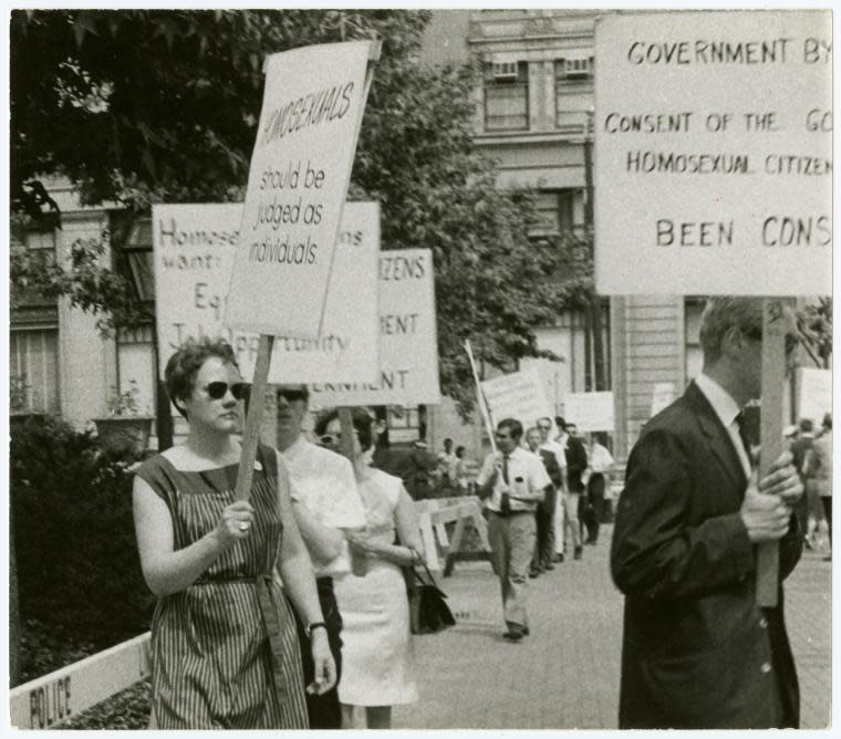 Library activist Barbara Gittings leads a protest in 1969. (Photo by Kay Tobin ©Manuscripts and Archives Division, The New York Public Library)