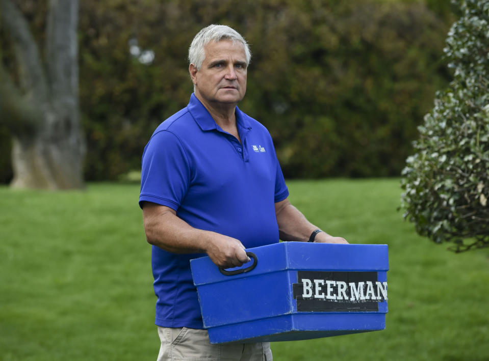 West Lawn, PA - April 8: Wayne Lubas is a ballpark/stadium/arena vendor who works games in Reading, Philadelphia, Baltimore and Washington and is out of work because of the coronavirus pandemic.  He is at home Wednesday, April 8, 2020, instead of at a season opener. (Photo by Bill Uhrich/MediaNews Group/Reading Eagle via Getty Images)