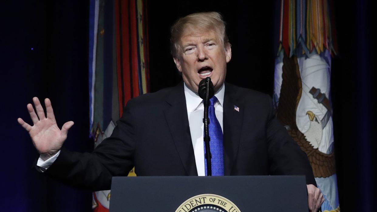 Donald Trump während einer Rede am Donnerstag im Pentagon. Foto: Evan Vucci/AP