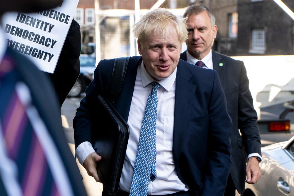 Conservative MP and leadership contender Boris Johnson arrives at his campaign headquarters in central London on July 23, 2019. - The result of the election of a new British Prime Minister will take place today with arch-Brexiter Boris Johnson widely expected to win. (Photo by Niklas HALLE'N / AFP)        (Photo credit should read NIKLAS HALLE'N/AFP/Getty Images)