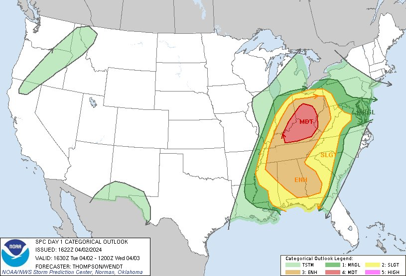 A strong line of storms capable of producing damaging winds, hail and tornadoes is forecast to move through the Tallahassee area early Wednesday morning.