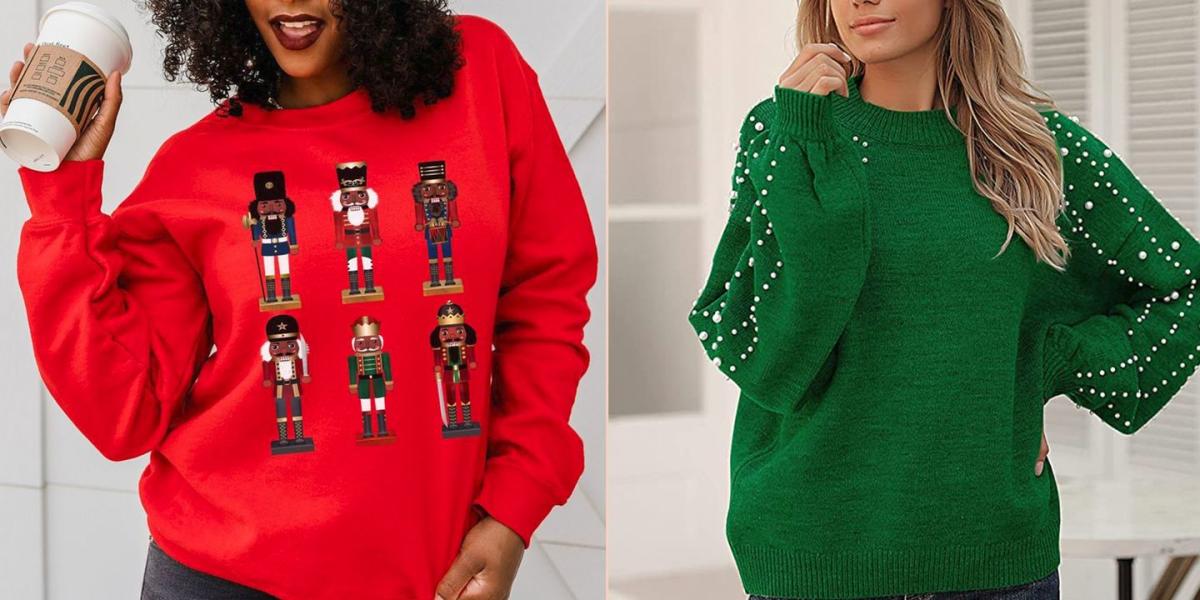 YanHoo Ugly Christmas Sweater for Women Crewneck Sweatshirt Fall  Lightweight Long Sleeve Pullover Tops Hoodies Christmas Sweatshirt for  Women under 15