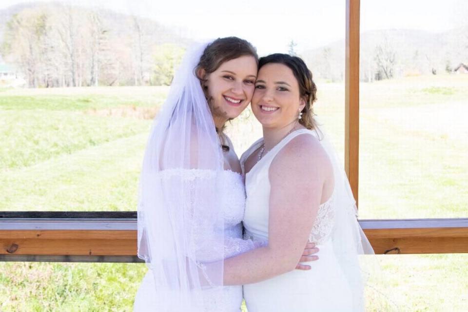 Clarissa Templeton, left, and Teegan Bullock were married April 3 in Hendersonville. The videographer they hired left as the ceremony was about to start when he realized the couple were both women.