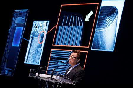 Koh Dong-jin, president of Samsung Electronics' Mobile Communications Business, speaks during a news conference at its headquarters in Seoul, South Korea, January 23, 2017. REUTERS/Kim Hong-Ji