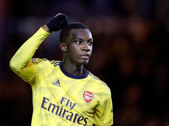 Arsenal’s Eddie Nketiah is still serving a ban for a red card (AP)