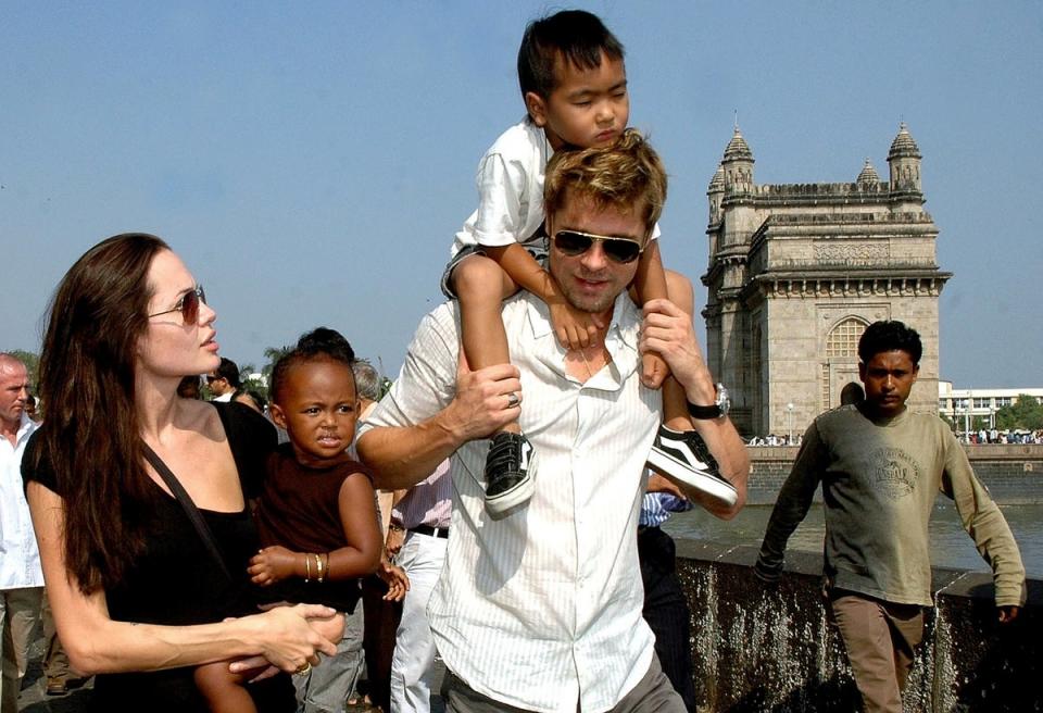 Jolie and Pitt photographed in India, alongwith Maddox and Zahara, while filming ‘A Mighty Heart’ in 2006 (AFP via Getty Images)