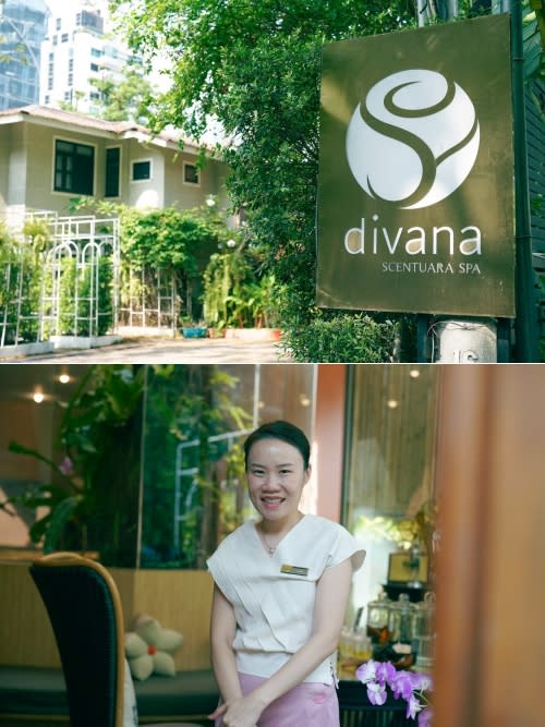  曼谷市區分店之一的「Divana Scentuara Spa」，白色殖民風情建築被綠意包圍。