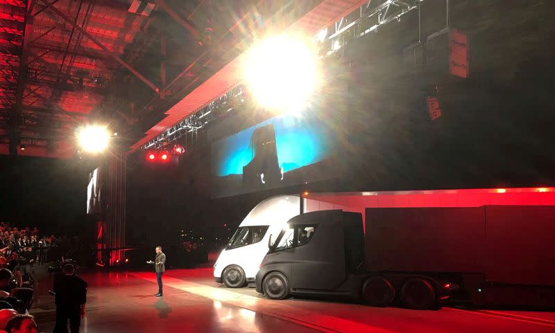 FILE PHOTO: Tesla CEO Musk shows off the Tesla Semi during an presentation in Hawthorne