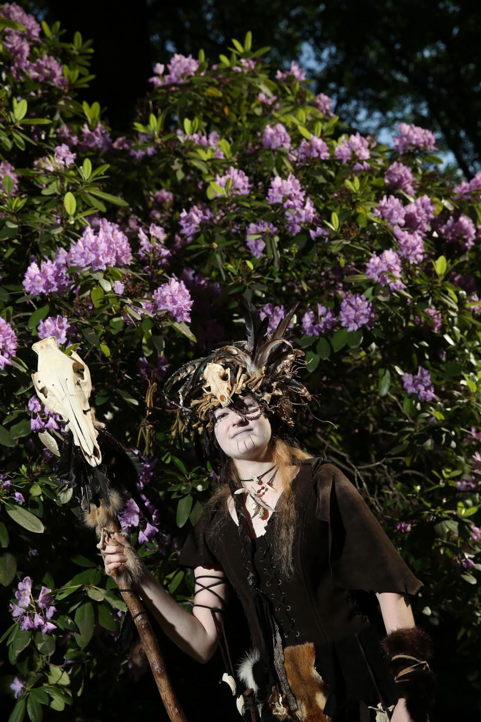 <p>A young visitor, who said her outfit was inspired from a dream, attends the Victorian picnic on the first day of the annual Wave-Gotik-Treffen (WGT) Goth music festival on June 2, 2017 in Leipzig, Germany. (Sean Gallup/Getty Images) </p>