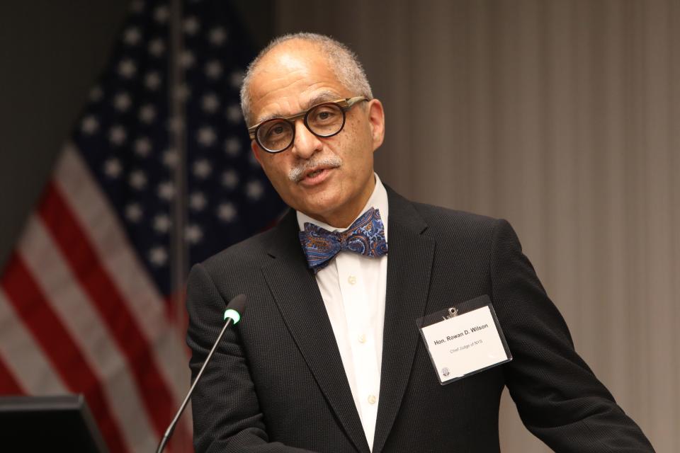 Chief Judge Rowan Wilson speaks at Westchester Legal Aid Society's grand opening of the moot court room and training center in White Plains June 20, 2024.