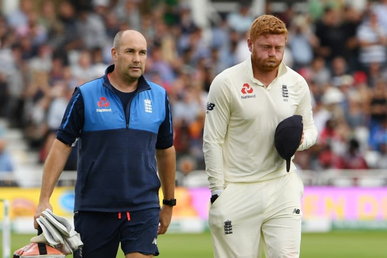 England's Jonny Bairstow leaves the field after breaking a finger keeping wicket during the third Test against India at Trent Bridge