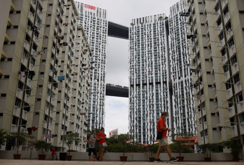 A view of the Pinnacle at Duxton public housing apartment blocks in Singapore