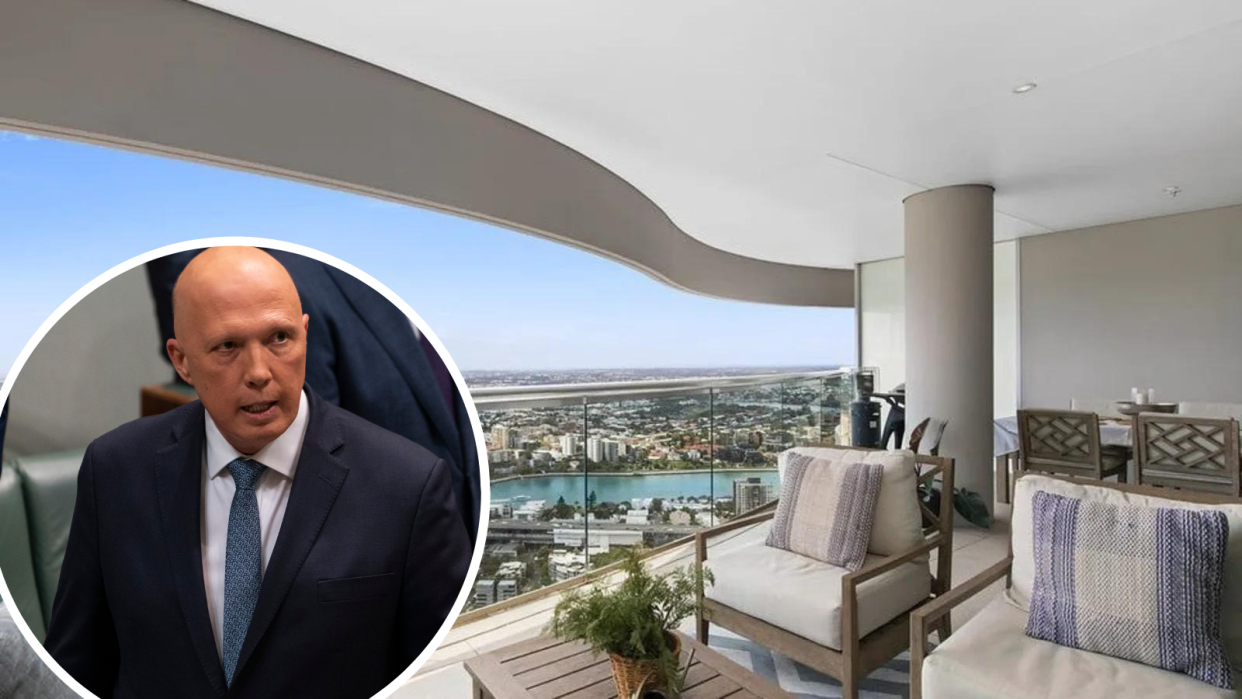 A composite image of Peter Dutton and the view from his former penthouse.