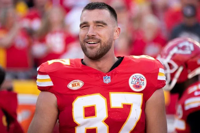 <p>Kara Durrette via AP</p> Travis Kelce on Sunday, Oct. 1, 2023 in Kansas City, Mo.