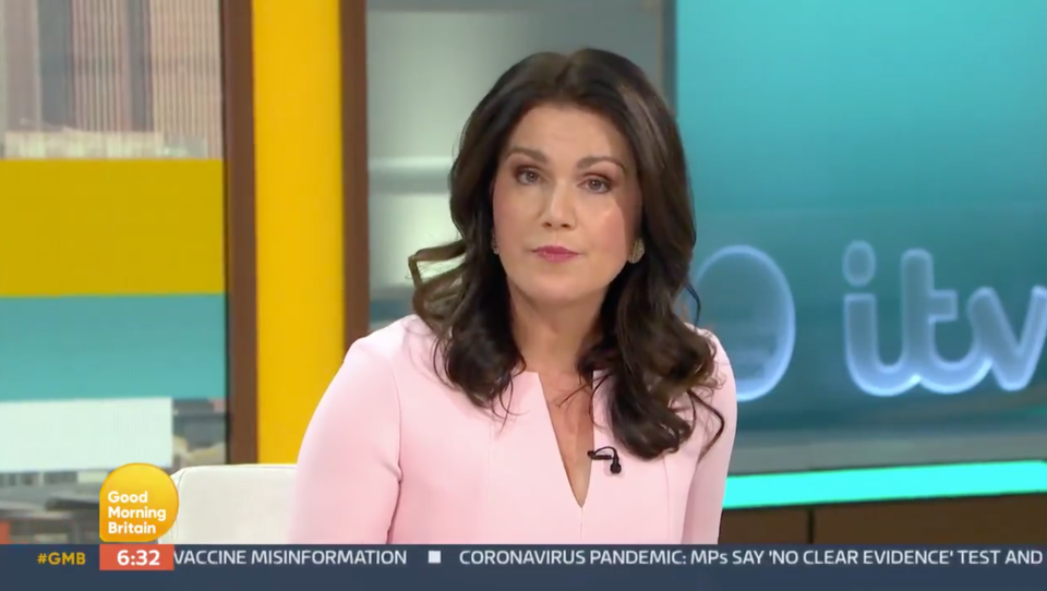 Susanna Reid addressed her ex-colleague Piers Morgan's dramatic exit in a solemn speech. Photo: Good Morning Britain/ITV.