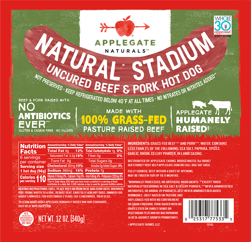 Applegate Naturals Natural Stadium Beef and Pork Hot Dogs