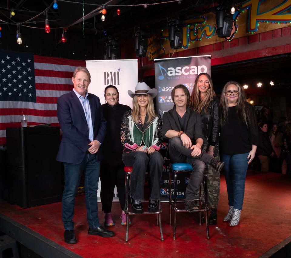 BMI’s Clay Bradley, Studio Bank’s Kari Barnhart, Lainey Wilson (BMI), Josh Kear (ASCAP), ASCAP’s Evyn Johnston, BBR’s Shelley Hargis celebrate "Watermelon Moonshine"'s success.