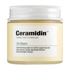 This multitasking oil is made up of nine different vegetable oils that help to create a barrier on skin to lock in oil—you can even use it your hair when ends are feeling dry. Dr. Jart Ceramidin Oil Balm ($35)