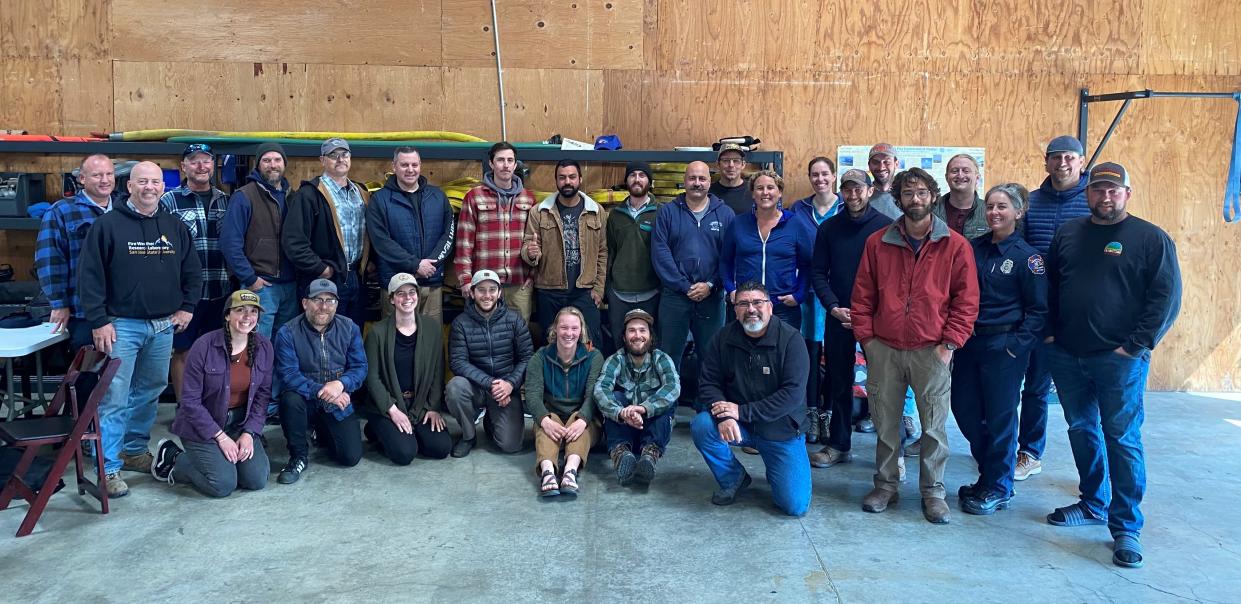 A class photo of a group of newly-trained burn bosses hosted by the University of California Cooperative Extension and Audubon Canyon Ranch in the spring of 2022. Petaluma, Calif. These burn bosses will work with prescribed burn associations, landowners, and others to bring more prescribed fire to California’s communities.