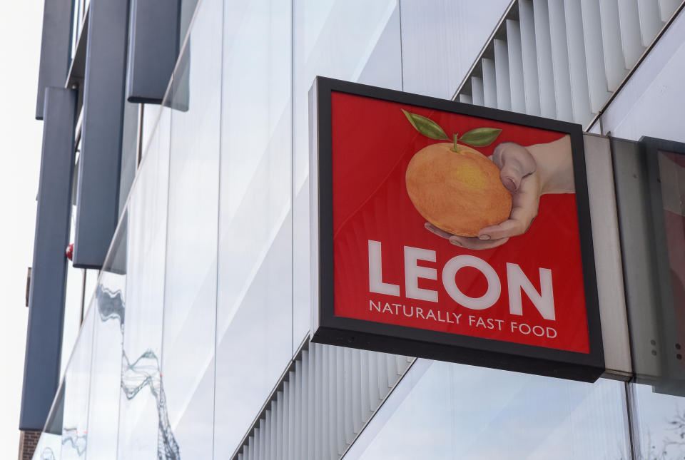 LONDON, UNITED KINGDOM - 2021/02/23: Leon a fast food chain logo seen in central London near the Tate Modern. (Photo by Petra Figueroa/SOPA Images/LightRocket via Getty Images)