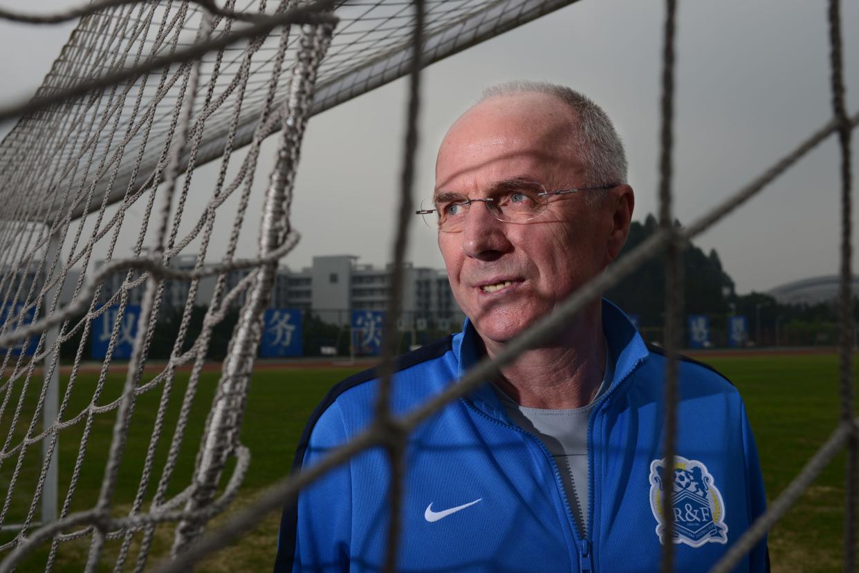 Swedish coach Sven-Goran Eriksson poses for photos during an interview of Southern People Weekly magazine at the training base of Guangzhou R&F football team in Guangzhou in south China's Guangdong province on March 18, 2014. Former England manager Sven-Goran Eriksson talked about his life and vicissitudes in these years. The Guangzhou R&F football team's coach is aiming for an Asian Champions League place this year.(Photo By Fang Yingzhong/Color China Photo/AP Images)