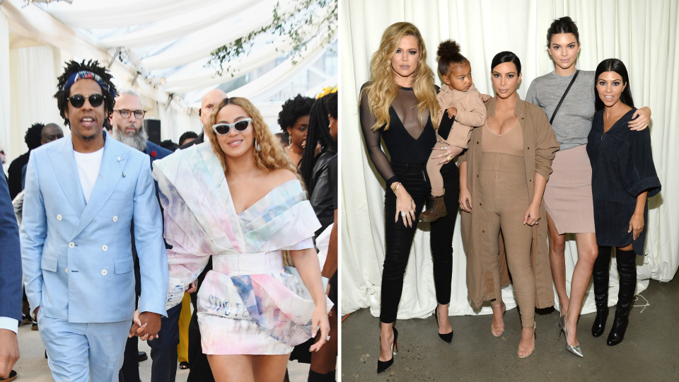 The Kardashians, Beyoncé and Jay-Z have all filed to trademark their children’s names. Images: Getty