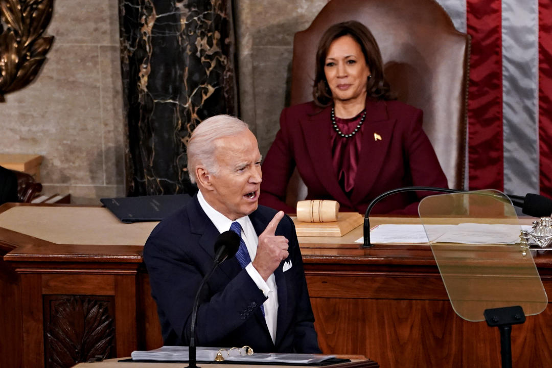 President Biden delivers his State of the Union address at the Capitol in Washington, D.C., Feb. 7, 2023. (Nathan Howard/Bloomberg via Getty Images)