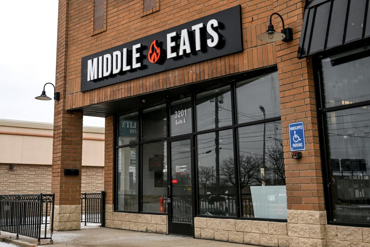 The entrance to Middle Eats on East Grand River Avenue on Monday, March 18, 2024, in East Lansing.