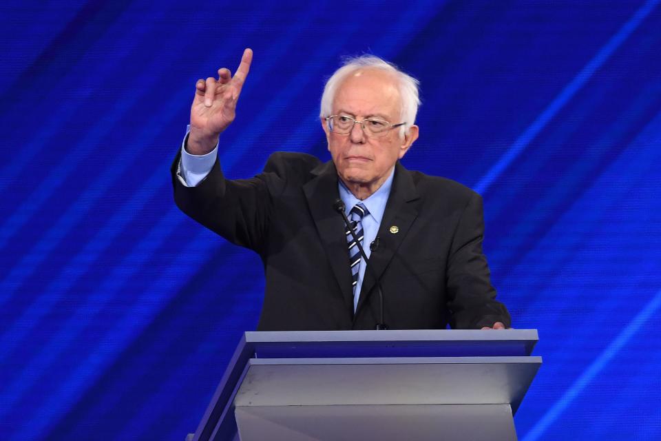 Sen. Bernie Sanders asks for time to speak to the moderators during the third Democratic primary debate of the 2020 presidential campaign.