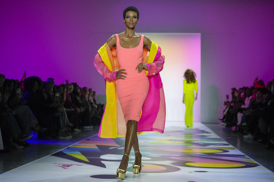 The Sergio Hudson collection is modeled during Fashion Week, Saturday, Feb. 11, 2023, in New York. (AP Photo/Mary Altaffer)