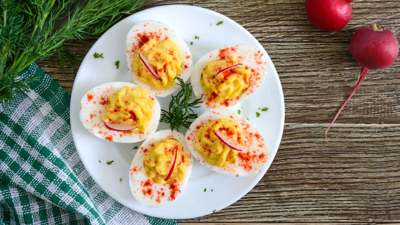 Deviled eggs sprinkled with paprika