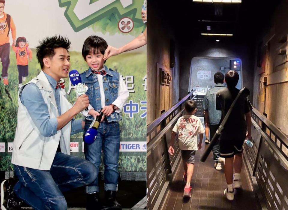 林志穎2013年帶著大兒子Kimi(右圖黑衣)參加親子實境秀《爸爸去哪兒》。（圖／中時資料照）